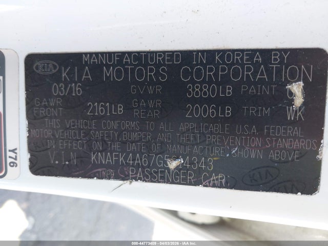 Продаж на аукціоні авто 2016 Kia Forte Lx, vin: KNAFK4A67G5614343, номер лоту: 44773409