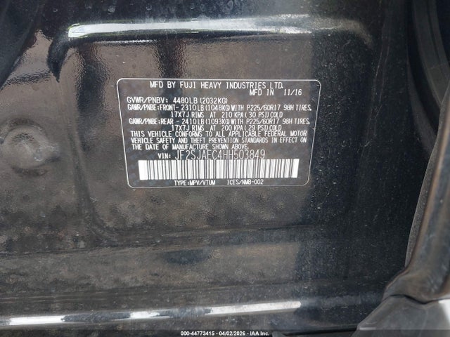 Aukcja sprzedaży 2017 Subaru Forester 2.5i Premium, vin: JF2SJAEC4HH503849, numer aukcji: 44773415