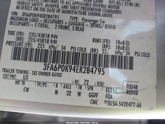 2014 FORD FUSION 3FA6P0K94ER284795 Photo 8