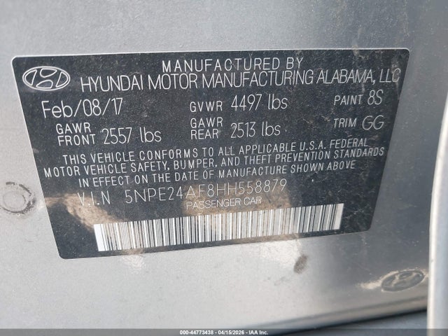 5NPE24AF8HH558879 Hyundai SONATA SE