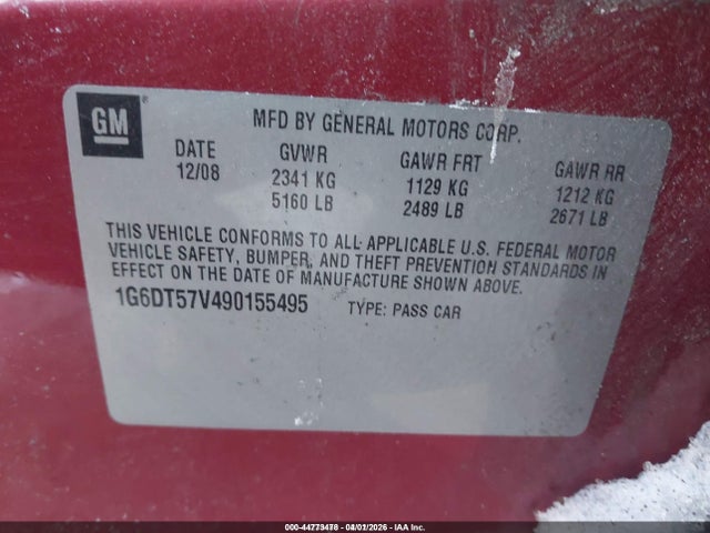 Продажа на аукционе авто 2009 Cadillac Cts Standard, vin: 1G6DT57V490155495, номер лота: 44773478