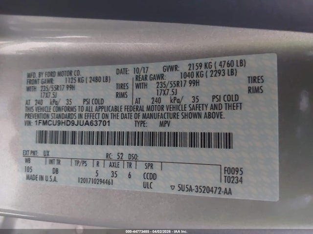 2018 FORD ESCAPE 1FMCU9HD9JUA63701 Photo 8