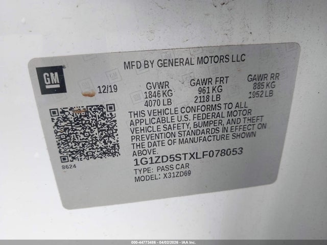 1G1ZD5STXLF078053 Chevrolet Malibu Fwd Lt
