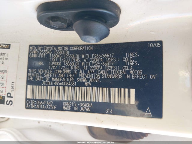 2006 TOYOTA 4RUNNER JTEBU14R560084381 Photo 8