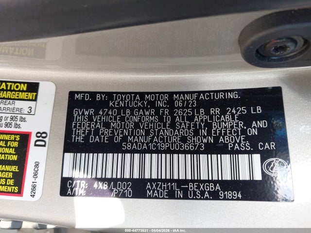 Aukcja sprzedaży 2023 Lexus Es 300h, vin: 58ADA1C19PU036673, numer aukcji: 44773531