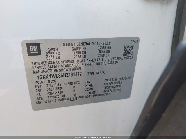 Aukcja sprzedaży 2017 Gmc Acadia Slt-2, vin: 1GKKNWLS6HZ131472, numer aukcji: 44773532