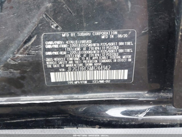 Продаж на аукціоні авто 2021 Subaru Crosstrek Sport, vin: JF2GTHRC6MH244942, номер лоту: 44773554