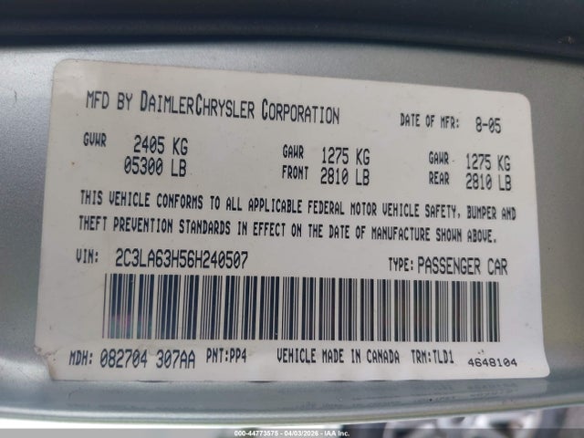 Продажа на аукционе авто 2006 Chrysler 300c, vin: 2C3LA63H56H240507, номер лота: 44773575