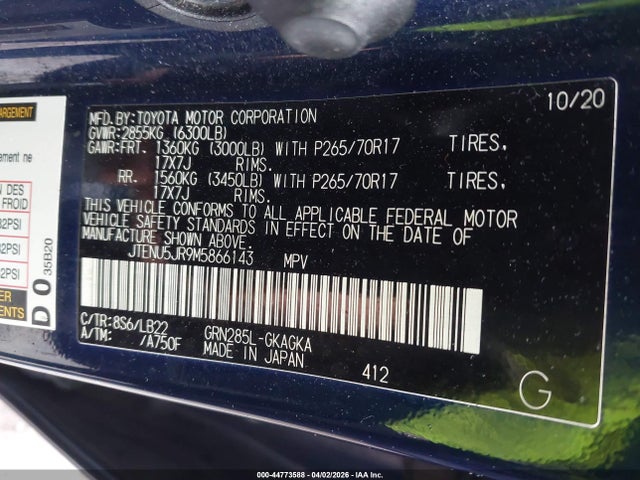 2021 TOYOTA 4RUNNER JTENU5JR9M5866143 Photo 8