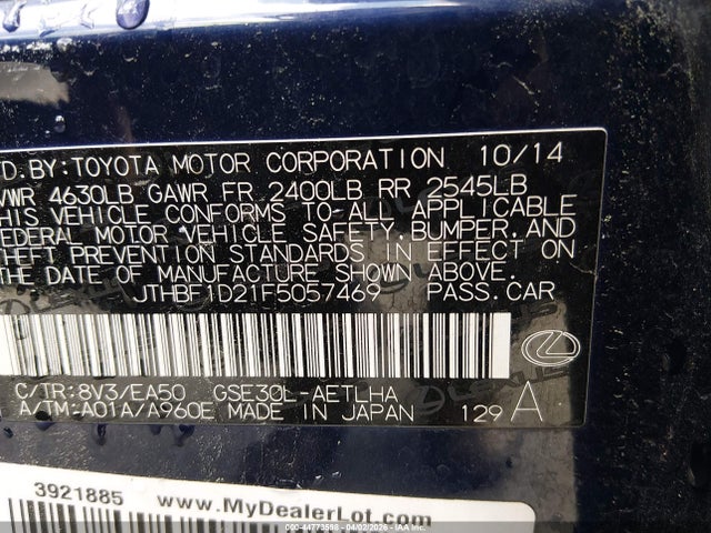 Продажа на аукционе авто 2015 Lexus Is 250, vin: JTHBF1D21F5057469, номер лота: 44773598