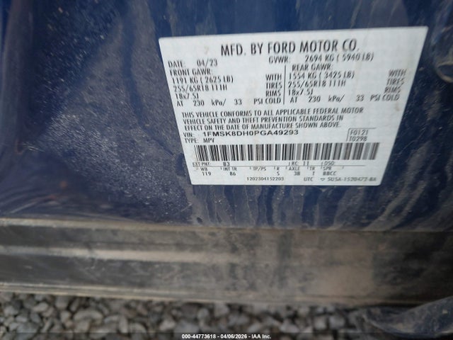 Продаж на аукціоні авто 2023 Ford Explorer Xlt, vin: 1FMSK8DH0PGA49293, номер лоту: 44773618