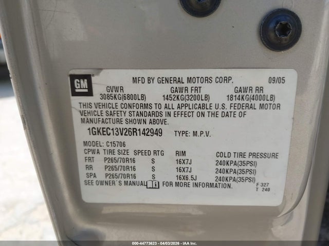 2006 Gmc Yukon Sle მანქანა იყიდება აუქციონზე, vin: 1GKEC13V26R142949, აუქციონის ნომერი: 44773623