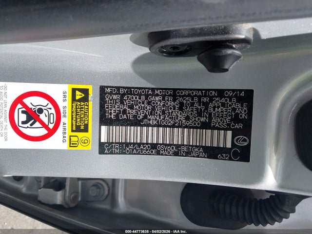 Aukcja sprzedaży 2015 Lexus Es 350, vin: JTHBK1GG2F2159500, numer aukcji: 44773638