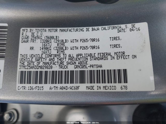 3TMCZ5AN3GM029820 Toyota Tacoma Trd Off Road