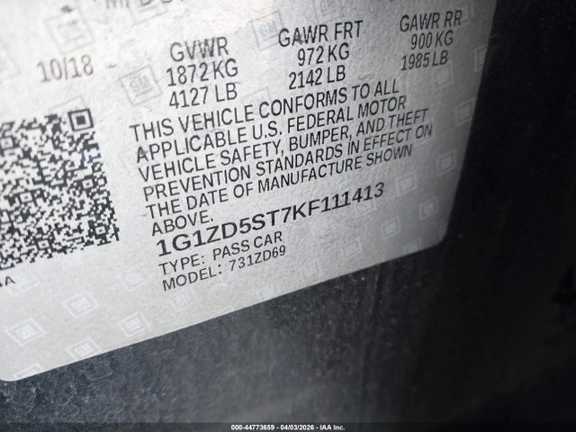 Chevrolet MALIBU LT 2019 1G1ZD5ST7KF111413 Image 9