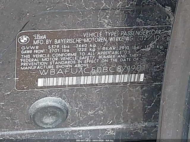 44773678 :رقم المزاد ، WBAFU7C50BC871901 vin ، 2011 Bmw 535i Xdrive مزاد بيع