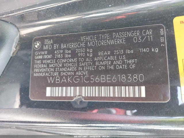 2011 Bmw 335is მანქანა იყიდება აუქციონზე, vin: WBAKG1C56BE618380, აუქციონის ნომერი: 44773697