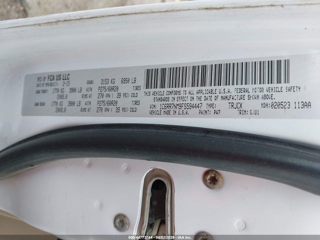 2015 Ram 1500 Laramie მანქანა იყიდება აუქციონზე, vin: 1C6RR7NM9FS594447, აუქციონის ნომერი: 44773744