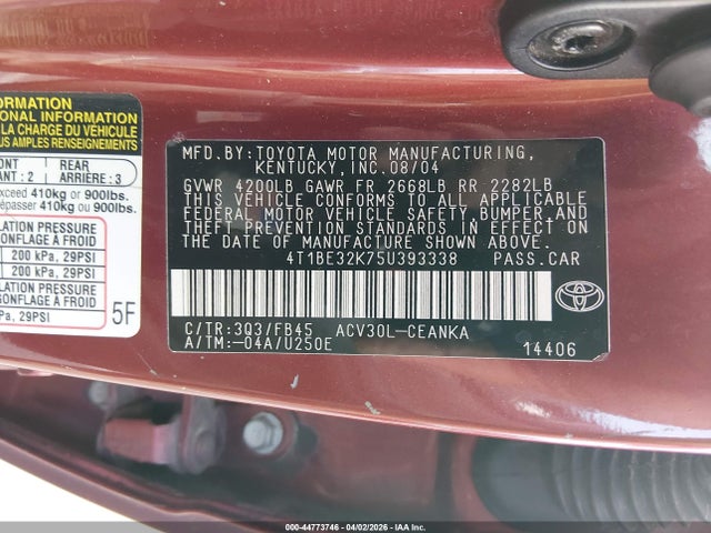 2005 TOYOTA CAMRY 4T1BE32K75U393338 Photo 8