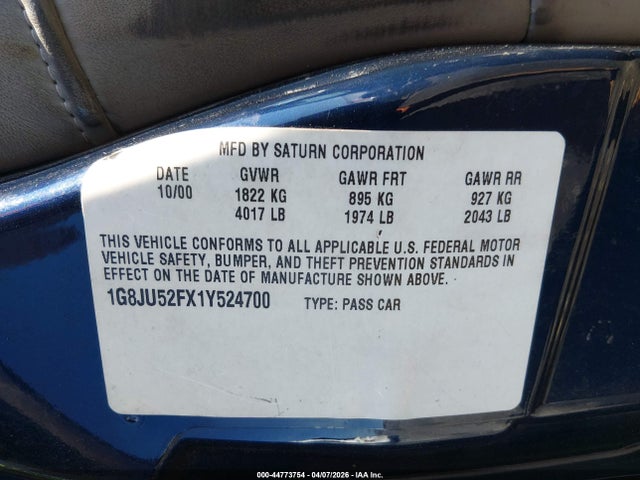 44773754 :رقم المزاد ، 1G8JU52FX1Y524700 vin ، 2001 Saturn L200 مزاد بيع