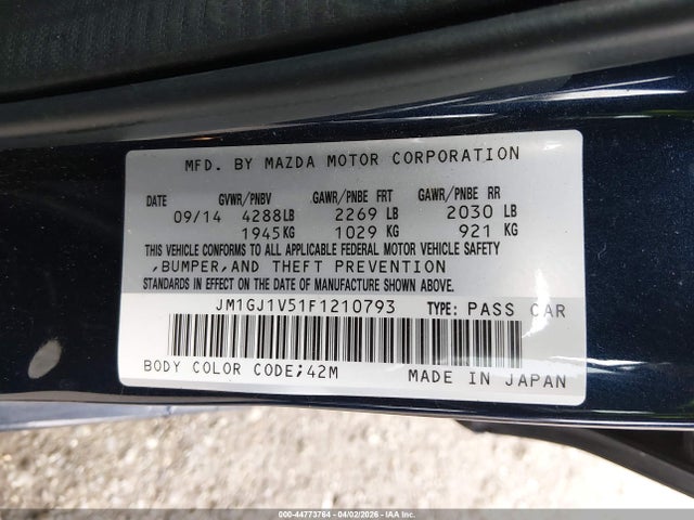 JM1GJ1V51F1210793 Mazda Mazda6 I Touring