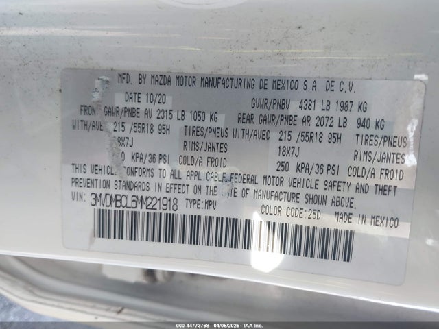 Aukcja sprzedaży 2021 Mazda Cx-30 Preferred, vin: 3MVDMBCL6MM221918, numer aukcji: 44773768