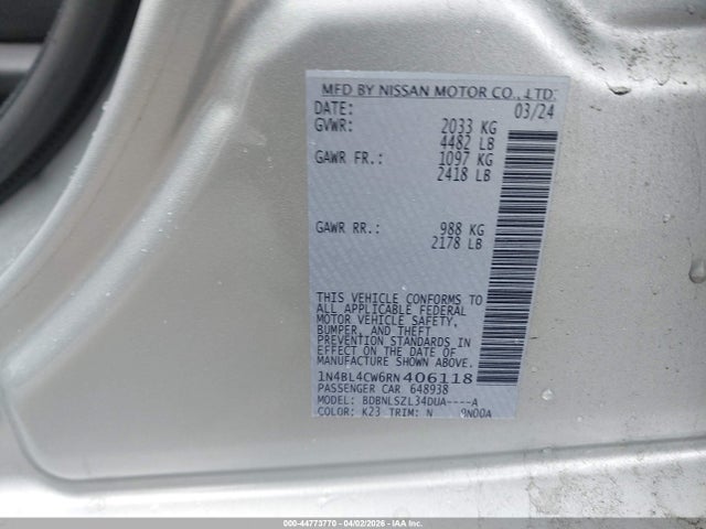 Продажа на аукционе авто 2024 Nissan Altima Sr Intelligent Awd, vin: 1N4BL4CW6RN406118, номер лота: 44773770