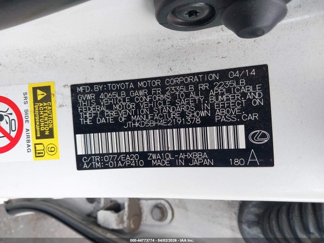 JTHKD5BH4E2191378 Lexus CT 200H