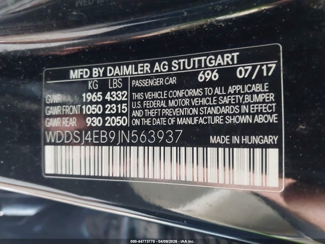 44773778 :رقم المزاد ، WDDSJ4EB9JN563937 vin ، 2018 Mercedes-benz Cla 250 مزاد بيع