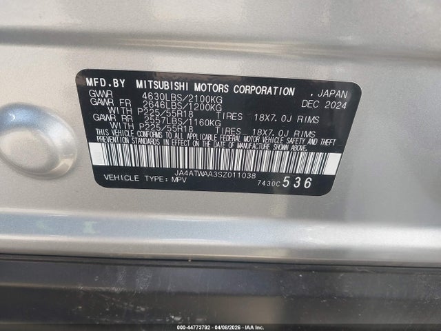 Продаж на аукціоні авто 2025 Mitsubishi Eclipse Cross Se S-awc, vin: JA4ATWAA3SZ011038, номер лоту: 44773792