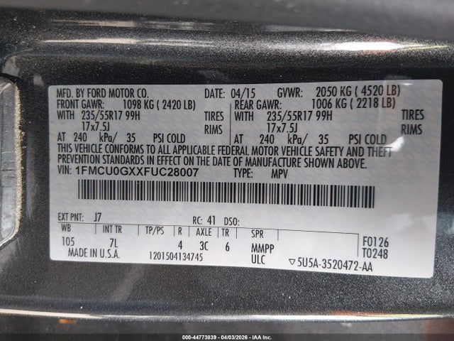 2015 FORD ESCAPE 1FMCU0GXXFUC28007 Photo 8
