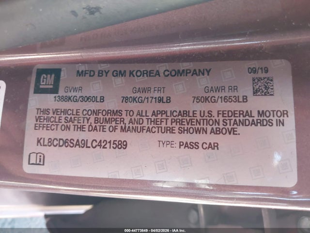 KL8CD6SA9LC421589 Chevrolet Spark Fwd 1lt Automatic