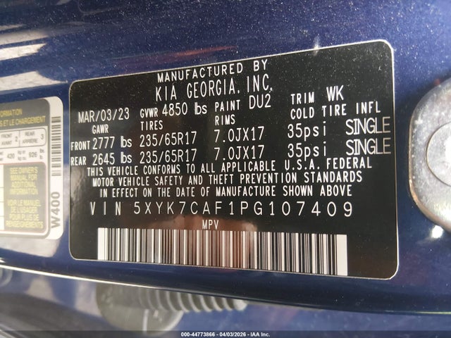 Продаж на аукціоні авто 2023 Kia Sportage X-pro Prestige, vin: 5XYK7CAF1PG107409, номер лоту: 44773866