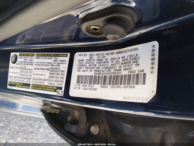 44773914 :رقم المزاد ، 1NXBR32EX4Z288323 vin ، 2004 Toyota Corolla S مزاد بيع