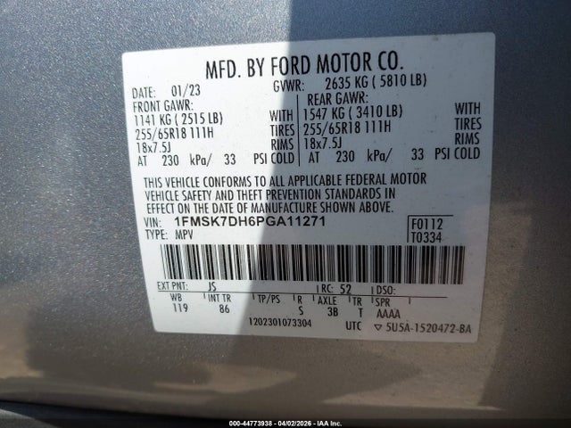 Aukcja sprzedaży 2023 Ford Explorer Xlt, vin: 1FMSK7DH6PGA11271, numer aukcji: 44773938