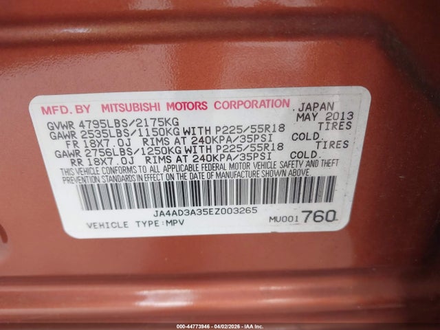 Продаж на аукціоні авто 2014 Mitsubishi Outlander Se, vin: JA4AD3A35EZ003265, номер лоту: 44773946