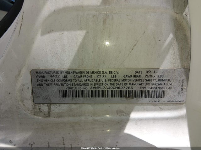 Aukcja sprzedaży 2012 Volkswagen Jetta Sportwagen 2.0l Tdi, vin: 3VWPL7AJ0CM627785, numer aukcji: 44773949