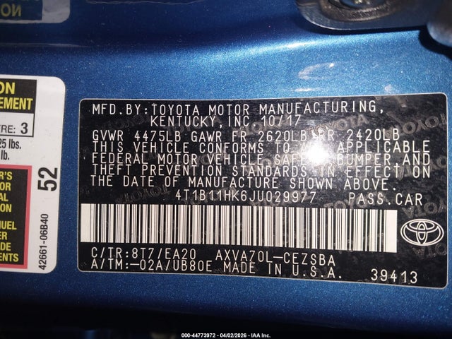 Продаж на аукціоні авто 2018 Toyota Camry Se, vin: 4T1B11HK6JU029977, номер лоту: 44773972