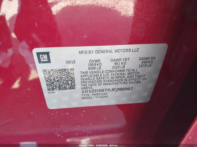 1G1ZD5ST0JF290067 Chevrolet MALIBU LT