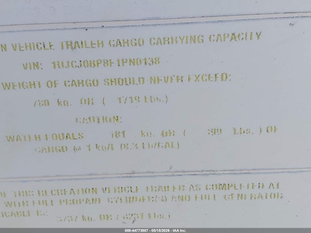 Aukcja sprzedaży 2015 Jayco Eagle, vin: 1UJCJ0BP8F1PN0138, numer aukcji: 44773987
