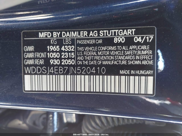 44773989 :رقم المزاد ، WDDSJ4EB7JN520410 vin ، 2018 Mercedes-benz Cla 250 مزاد بيع