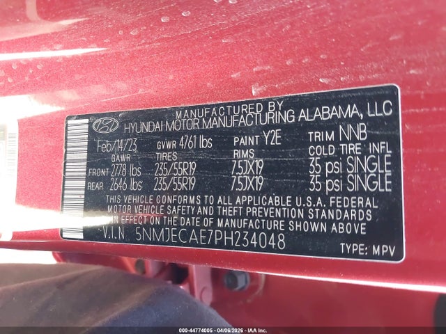 Aukcja sprzedaży 2023 Hyundai Tucson Limited, vin: 5NMJECAE7PH234048, numer aukcji: 44774005