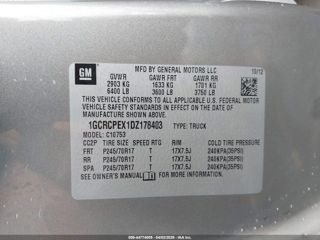 2013 Chevrolet Silverado 1500 Work Truck მანქანა იყიდება აუქციონზე, vin: 1GCRCPEX1DZ178403, აუქციონის ნომერი: 44774009