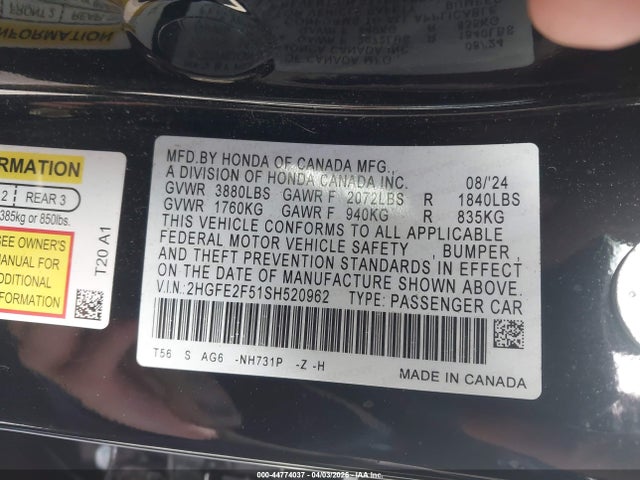 2HGFE2F51SH520962 Honda Civic Sport