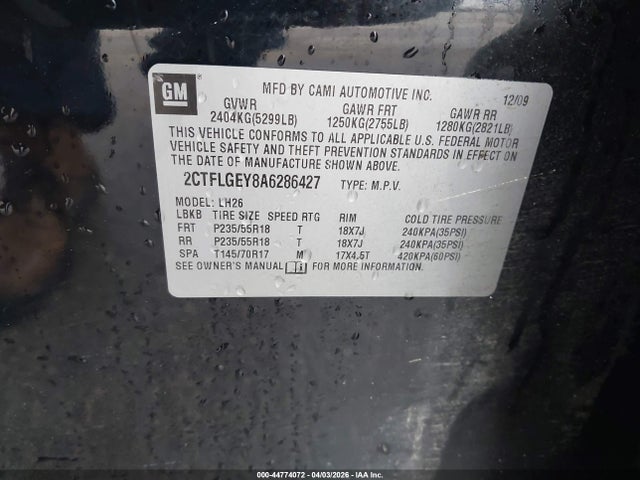 2010 Gmc Terrain Slt-1 მანქანა იყიდება აუქციონზე, vin: 2CTFLGEY8A6286427, აუქციონის ნომერი: 44774072