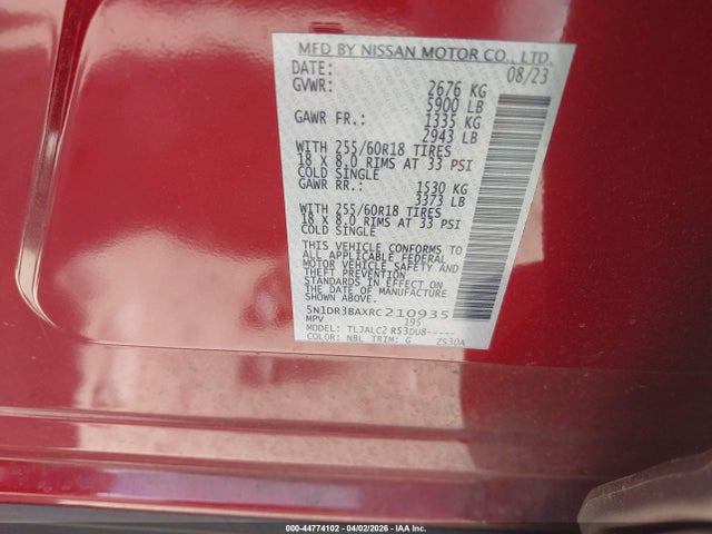 Aukcja sprzedaży 2024 Nissan Pathfinder Sv Fwd, vin: 5N1DR3BAXRC210935, numer aukcji: 44774102