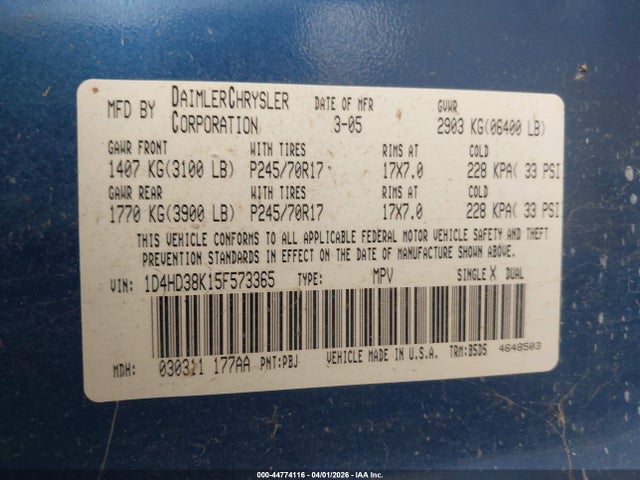 2005 DODGE DURANGO 1D4HD38K15F573365 Photo 8