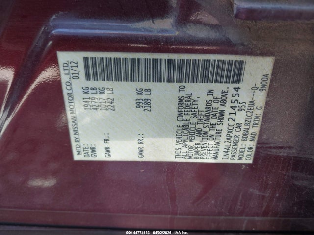 Продажа на аукционе авто 2012 Nissan Altima 2.5 S, vin: 1N4AL2APXCC214554, номер лота: 44774133