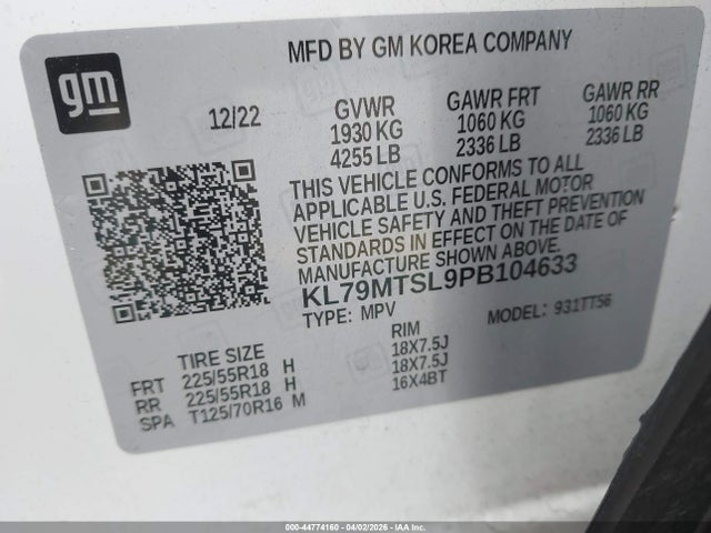 KL79MTSL9PB104633 Chevrolet Trailblazer Fwd Rs