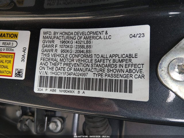 Honda ACCORD EX 2023 1HGCY1F34PA024997 Image 9
